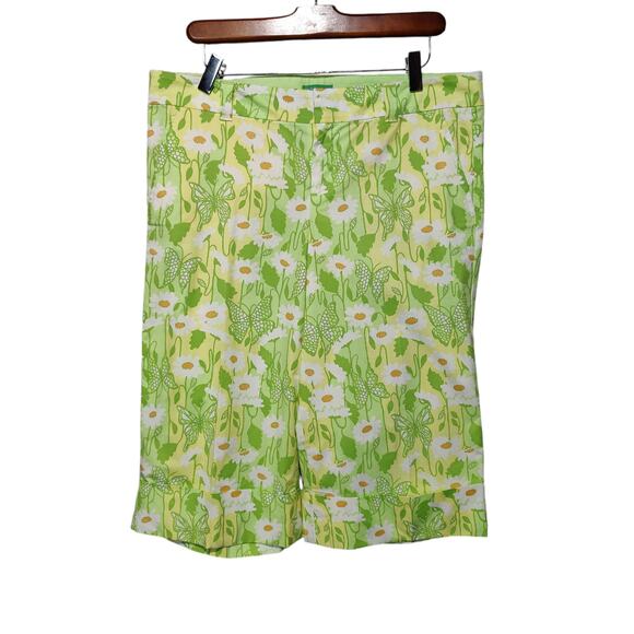 Lilly Pulitzer White Label Sz 10 Green Butterfly Daisy Pedal Pushers Capri Pants - Picture 1 of 7